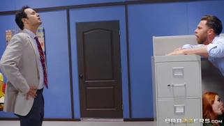 Lacy Lennon is sucking Seth Gamble's cock in the office