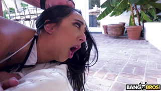 Kiarra Kai gets pussy pounded doggystyle on the sunbed