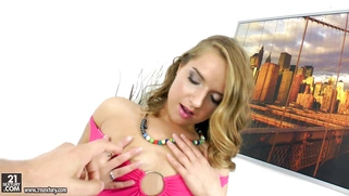 Long-legged Sofi Goldfinger in high heels shows her desirable butt