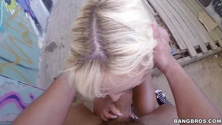 Blondie Fesser licking his shaft and sucking balls