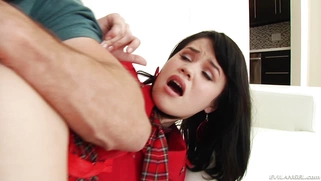 Yhivi wearing miniskirt, kneesocks and heels gets her ass fingered