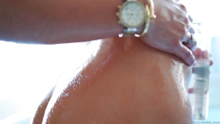 Ass-blessed girl Abella Danger thickly slathers herself in oil