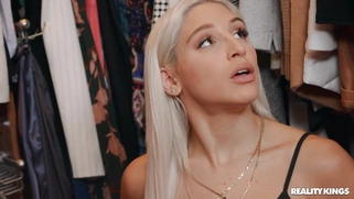 Abella Danger in fishnet pantyhose is dildoing her pussy