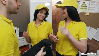 Katy Rose and Jennifer Mendez are sucking cock and licking balls