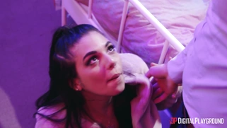 Latina Gina Valentina on her knees is sucking cock