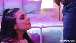 Latina Gina Valentina on her knees is sucking cock