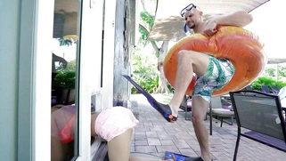 Jocelyn Stone is stuck in the doggie door and Jmac is trying to help her