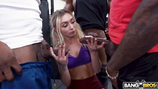 Chloe Temple is sucking three huge black dicks