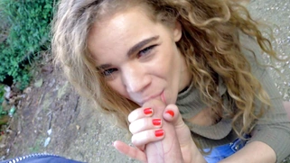 Sabrina Spice gives nice blowjob in POV outdoors
