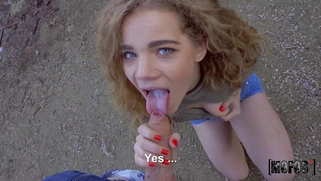 Sabrina Spice gives nice blowjob in POV outdoors