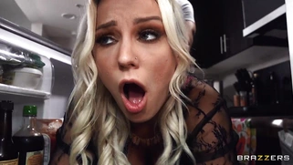 Kenzie Taylor on her knees gives hot blowjob to Seth Gamble