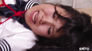 All natural Asian gets her trimmed twat railed