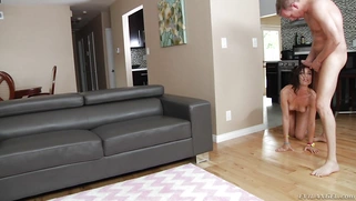 Submissive bitch Aidra Fox opens her mouth wide to let him shove his pole into it