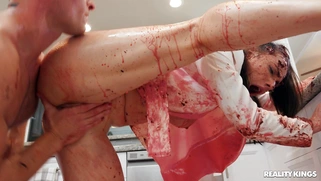 Casey Calvert gets her pussy pounded standing in the kitchen