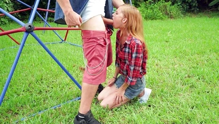 Ava Parker is sucking Jmac's thick dick outdoors