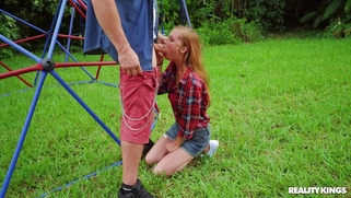 Ava Parker is sucking Jmac's thick dick outdoors