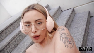 Lya Missy gets her pussy banged on the stairs outdoors