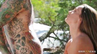 Abigail Mac is sucking Small Hands' cock outdoors