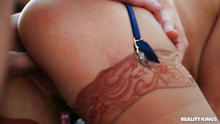 Abella Danger in stockings gets fucked by Seth Gamble poolside