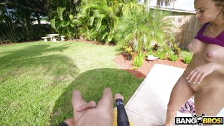 Havana Bleu gets fucked in reverse cowgirl position by the pool