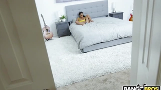 Ebony Scarlit S. is sucking the white dick in POV