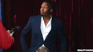 Carmen Valentina orally serves the huge black cock