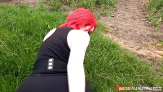 Nasty bitch Jasmine James gets doggystyled by a thick cock