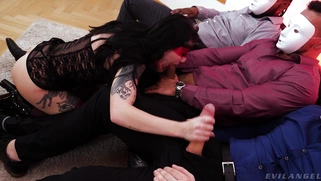 Charlotte Sartre is sucking five big cocks