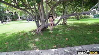 Asian Mina Moon is getting picked up outdoors