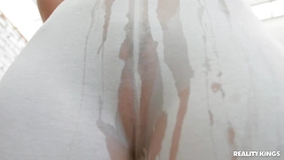 Alexis Crystal rips her leggings and shows off the butt plug in her ass