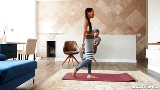 Jada Kai is doing fitness in front of the black guy