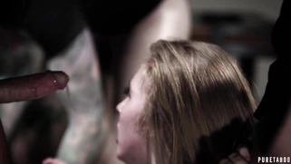 Lena Paul is sucking three cocks