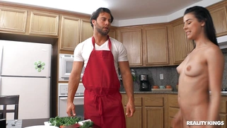 Kylie Rocket on her knees is sucking cock and licking balls