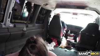 Ava Sinclaire is sucking the cock and licking balls in the bus