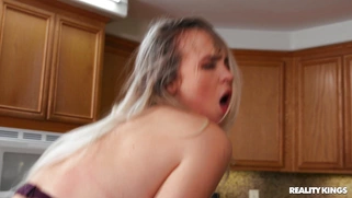 Blonde Lilly Bell rides the hard dick on the table