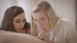 Whitney Wright watches Carolina Sweets sucking the cock