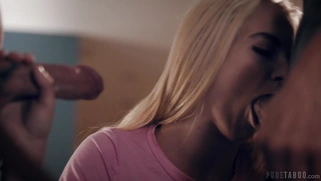 Blonde Lana Sharapova is sucking two cocks