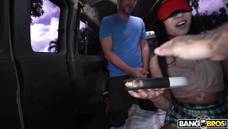 Kimmy Kim is sucking Tony Rubino's cock in the bus