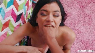 Savannah Sixx is sucking Scarlit S.'s strap-on