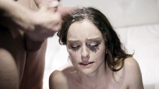 Lily Glee gets facialed by two dudes