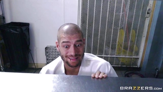 Health inspector Ava Addams fucks her pussy with a giant cucumber