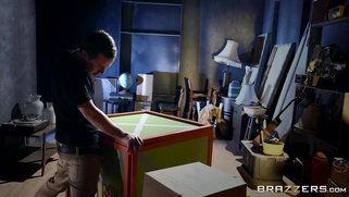 Piper Perri sucks Jessy's huge cock through a hole in the box