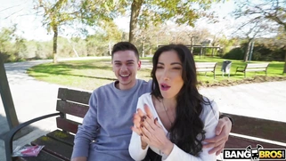 Clea Gaultier is sucking Tommy Cabrio's cock on the bench