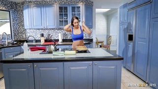 Isis Love is sucking Xander Corvus' cock in the kitchen