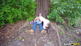 Layla Belle is sucking Sean Lawless' dick outdoors