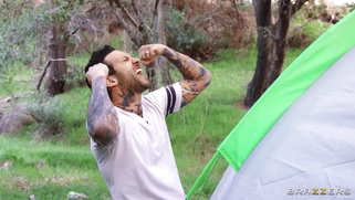 Demi Sutra and Gia Derza suck cock and lick balls in the tent