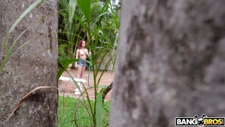 Kira Perez is playing with her pussy and Tyler Steel is spying on her