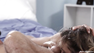 Aiden Ashley guzzles Lucas Frost's dick and balls