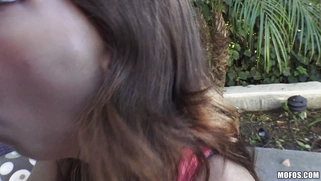 Nasty teen slut Madi Meadows sucks cock outdoors