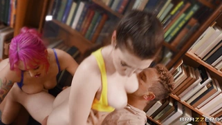 Siri Dahl and Lily Lou are fucking Van Wylde in the library